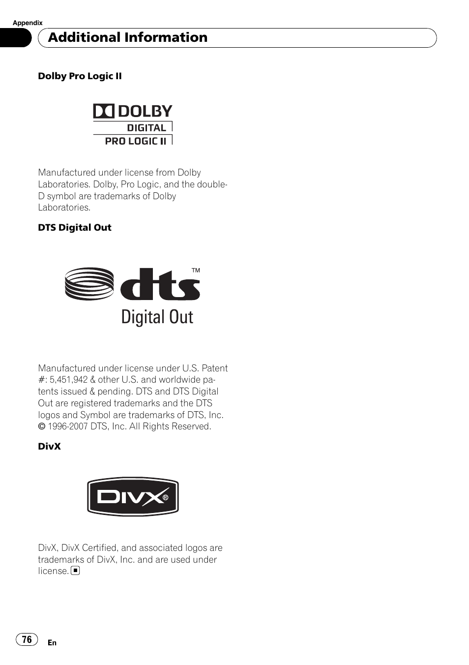 Additional information | Pioneer DVH-P4100UB User Manual | Page 76 / 81