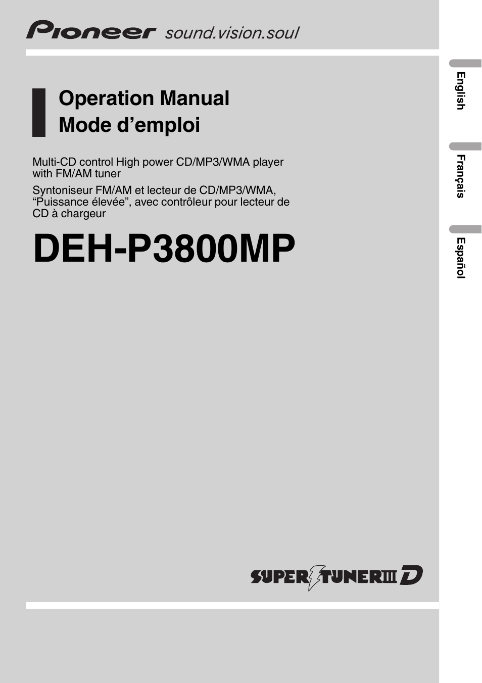 Pioneer DEH-P3800MP User Manual | 148 pages