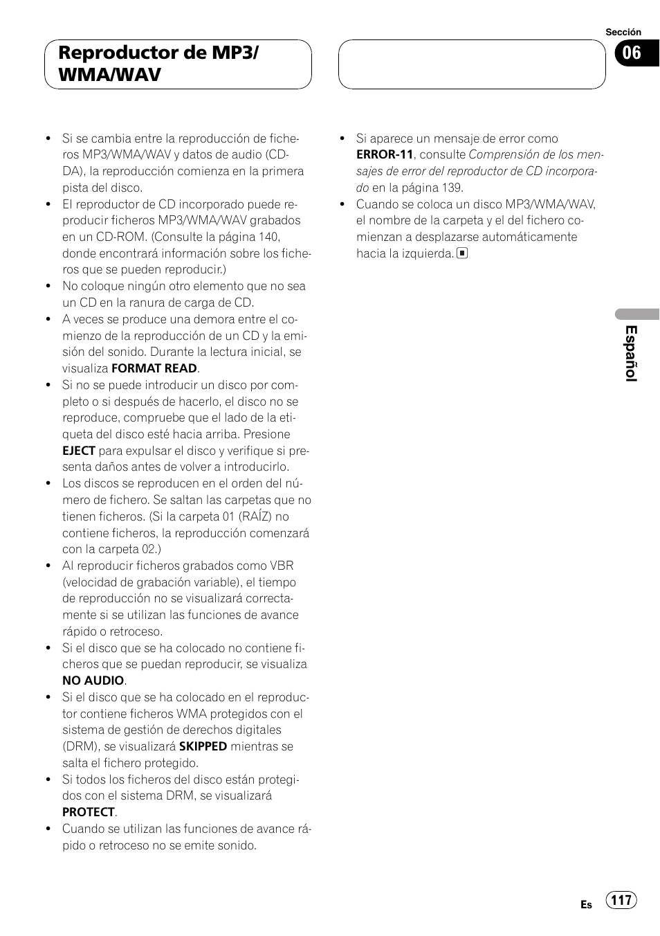 Reproductor de mp3/ wma/wav | Pioneer DEH-P3800MP User Manual | Page 117 / 148