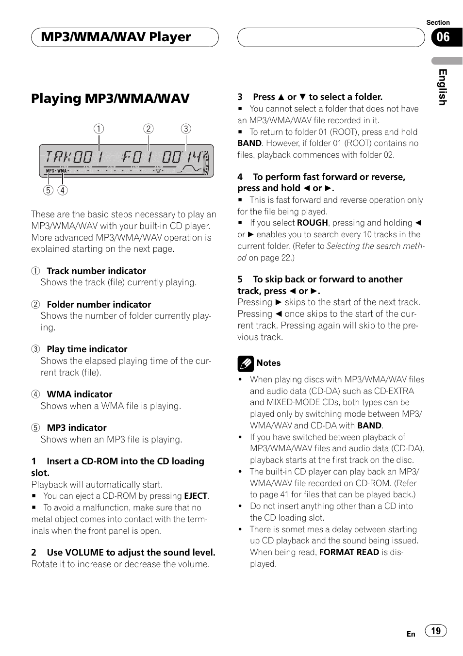 Mp3/wma/wav player playing mp3/wma/wav 19, Playing mp3/wma/wav, Mp3/wma/wav player | Pioneer DEH-P3800MP User Manual | Page 19 / 148