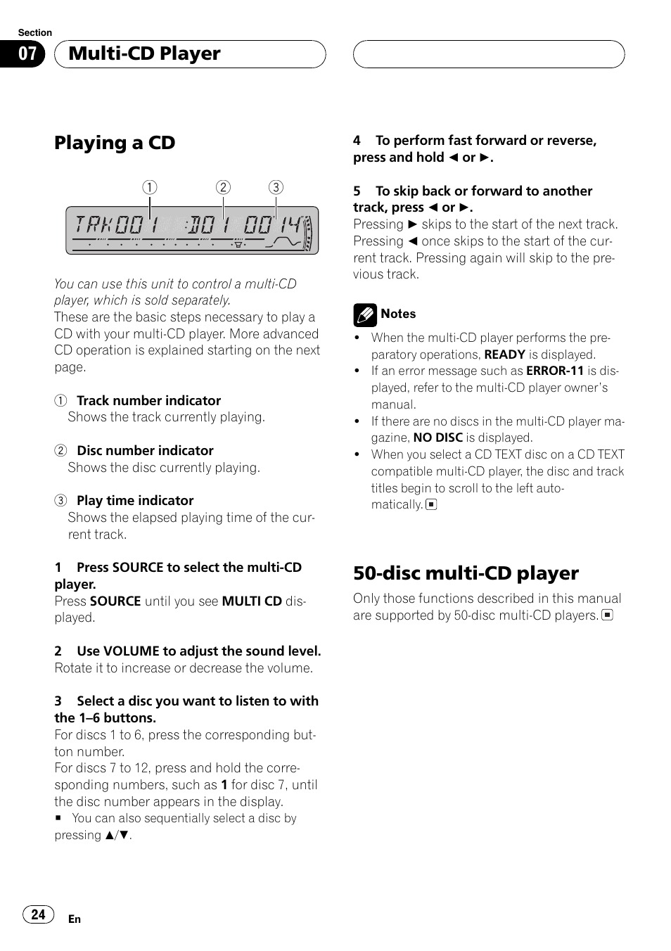 Playing a cd, Disc multi-cd player, Multi-cd player | Pioneer DEH-P3800MP User Manual | Page 24 / 148