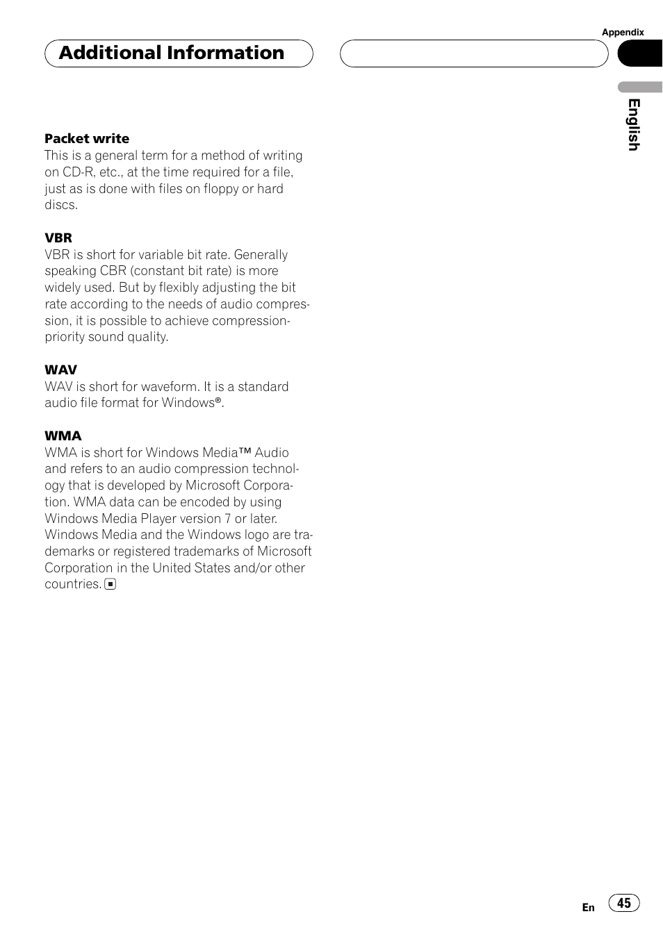 Additional information | Pioneer DEH-P3800MP User Manual | Page 45 / 148