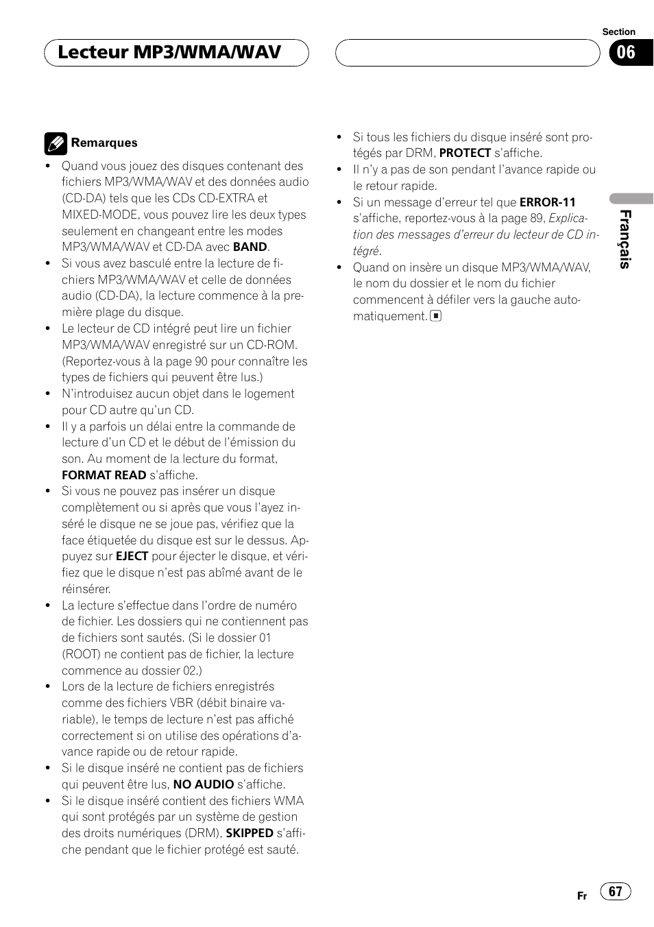Lecteur mp3/wma/wav | Pioneer DEH-P3800MP User Manual | Page 67 / 148