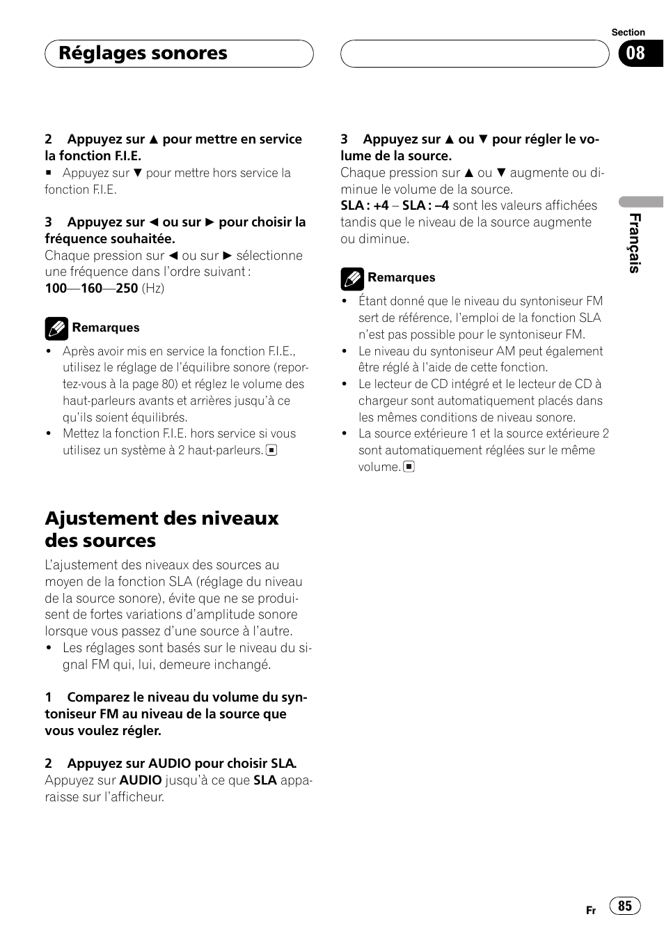Ajustement des niveaux des sources 85, Ajustement des niveaux des sources, Réglages sonores | Pioneer DEH-P3800MP User Manual | Page 85 / 148