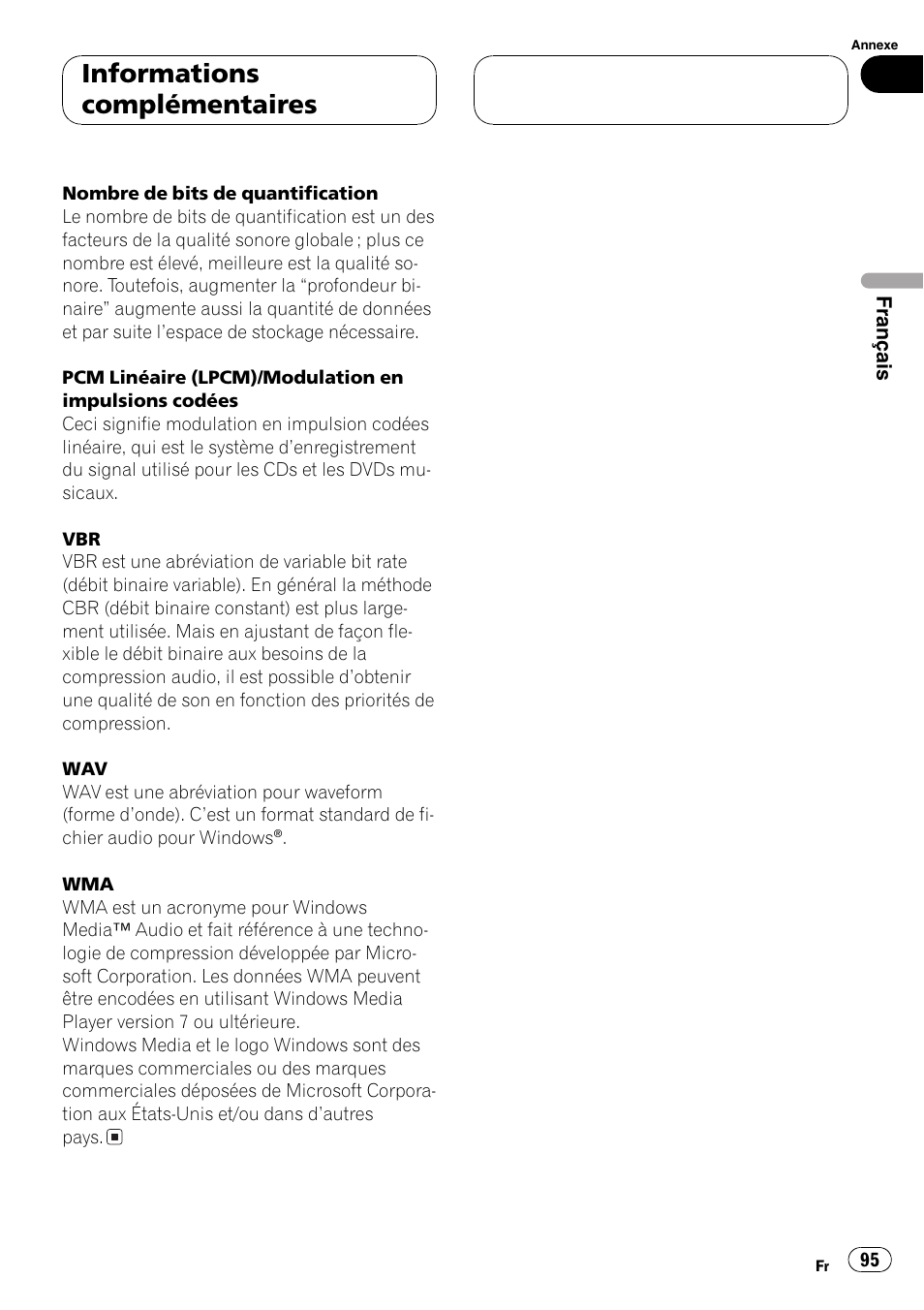 Informations complémentaires | Pioneer DEH-P3800MP User Manual | Page 95 / 148