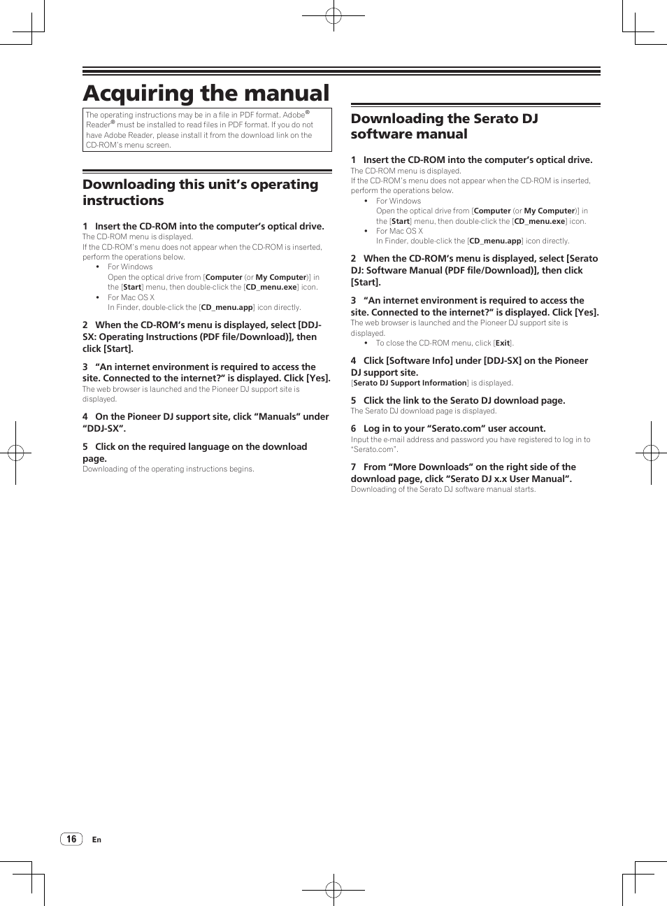 Acquiring the manual, Downloading this unit’s operating instructions, Downloading the serato dj software manual | Pioneer DDJ-SX User Manual | Page 16 / 24