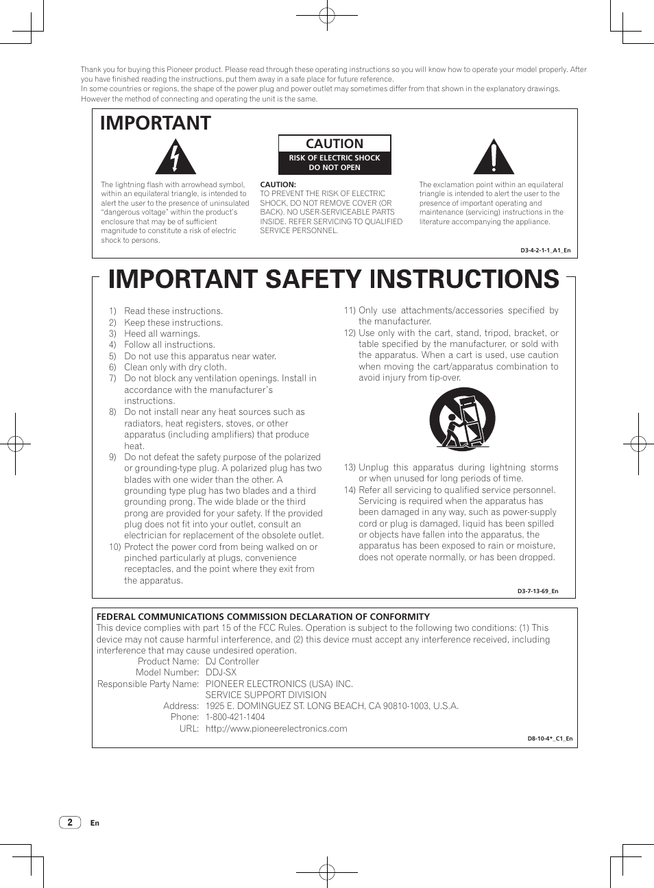 Important, Caution | Pioneer DDJ-SX User Manual | Page 2 / 24