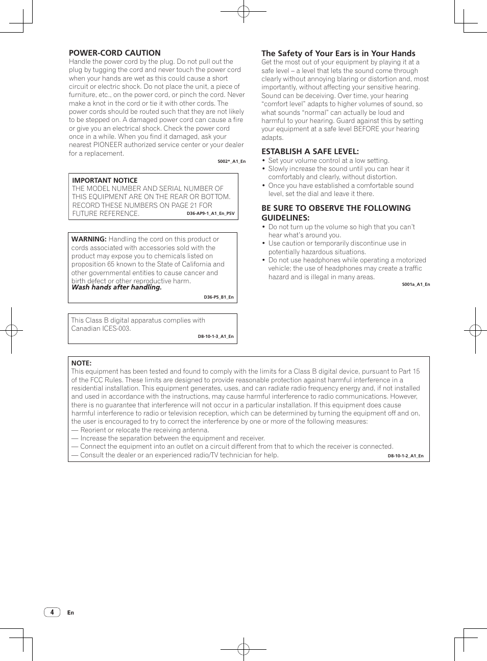 The safety of your ears is in your hands, Establish a safe level, Be sure to observe the following guidelines | Power-cord caution | Pioneer DDJ-SX User Manual | Page 4 / 24