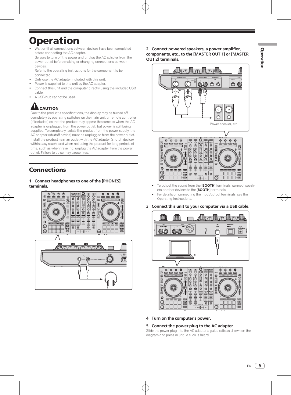 Operation, Connections | Pioneer DDJ-SX User Manual | Page 9 / 24