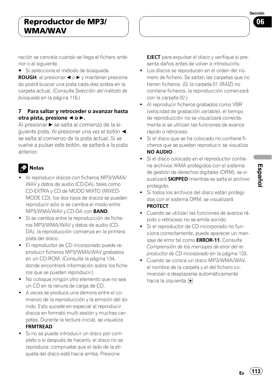 Reproductor de mp3/ wma/wav | Pioneer DEH-P460MP User Manual | Page 113 / 140