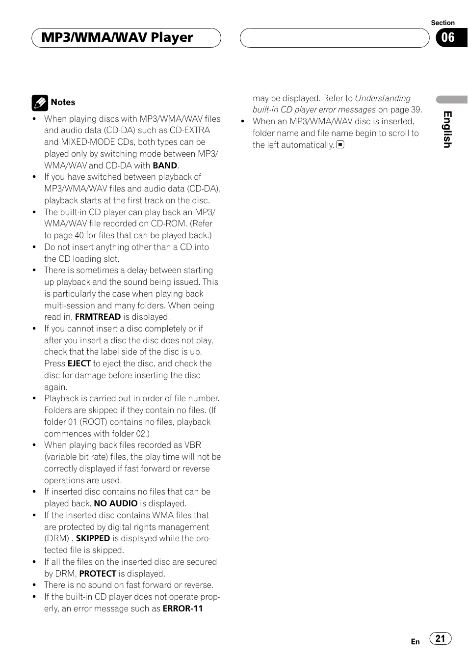 Mp3/wma/wav player | Pioneer DEH-P460MP User Manual | Page 21 / 140