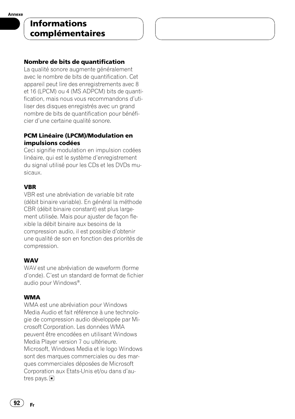 Informations complémentaires | Pioneer DEH-P460MP User Manual | Page 92 / 140