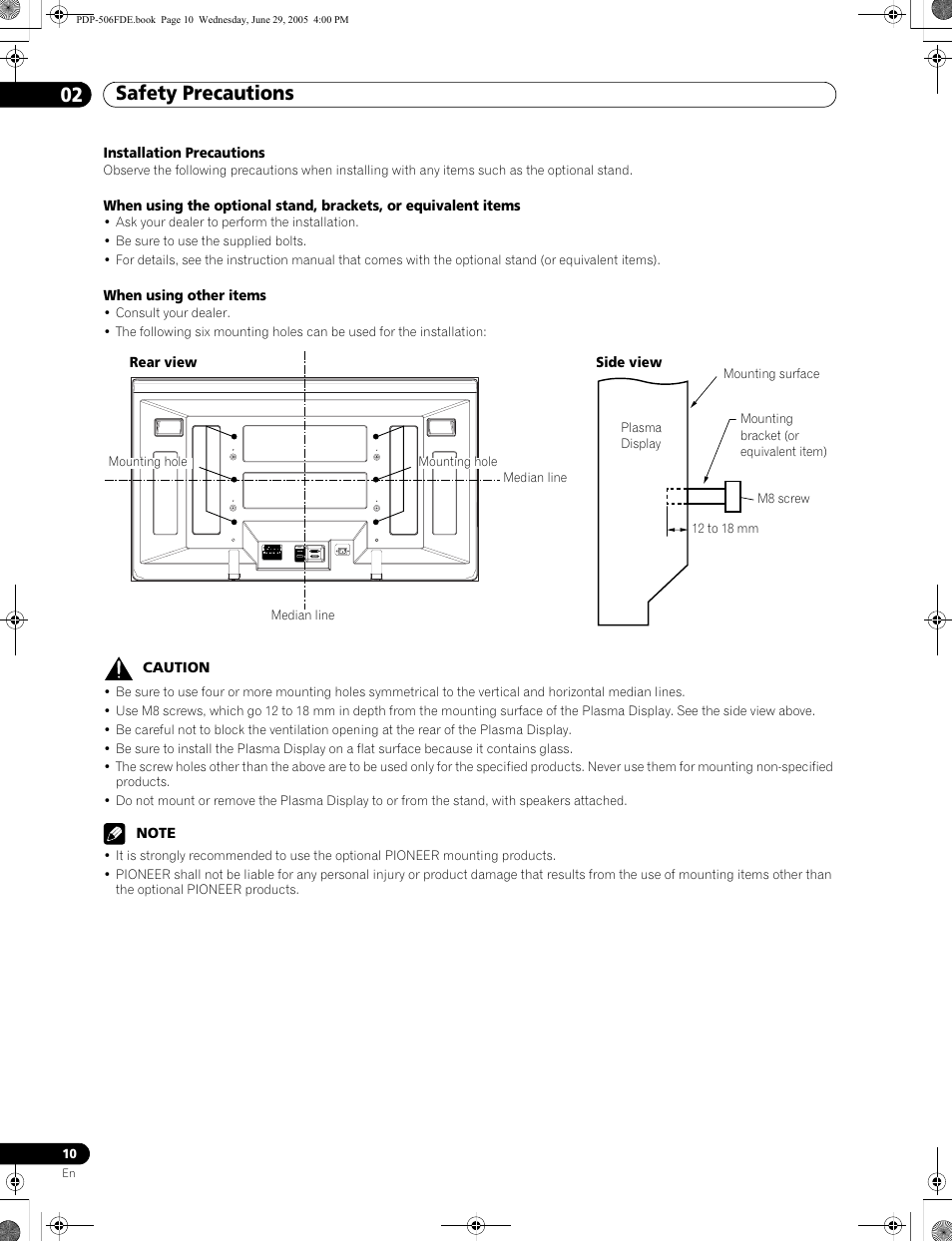 Safety precautions 02 | Pioneer PDP-436FDE User Manual | Page 10 / 141