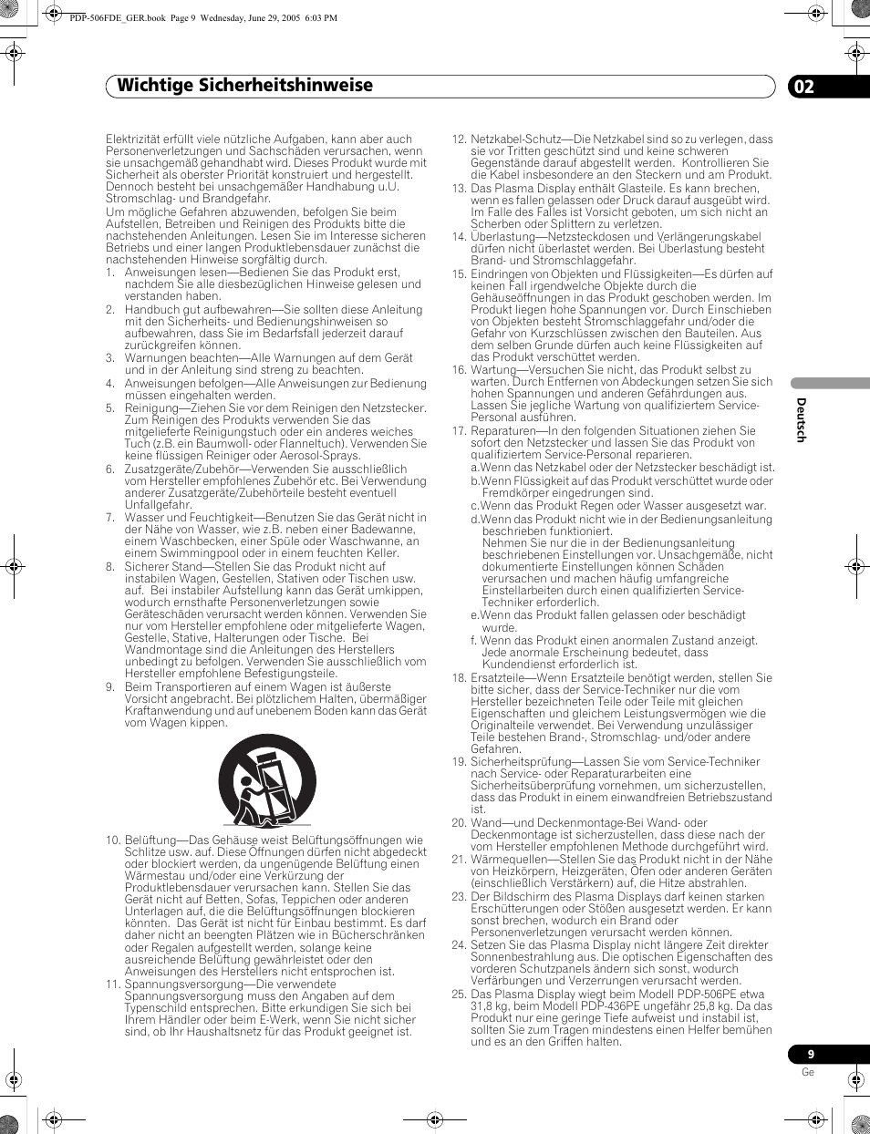 02 wichtige sicherheitshinweise, Wichtige sicherheitshinweise 02, Wichtige sicherheitshinweise | Pioneer PDP-436FDE User Manual | Page 101 / 141