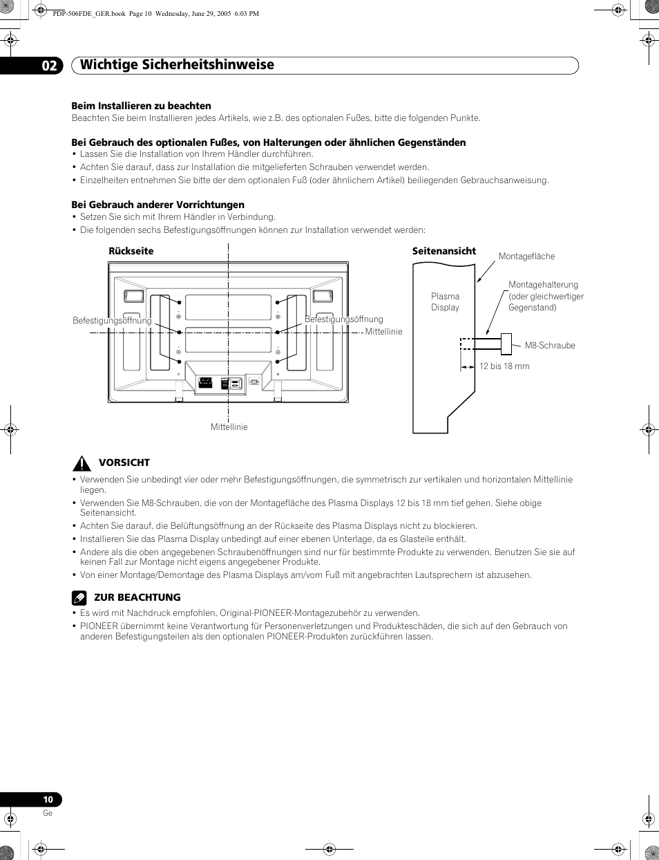 Wichtige sicherheitshinweise 02 | Pioneer PDP-436FDE User Manual | Page 102 / 141