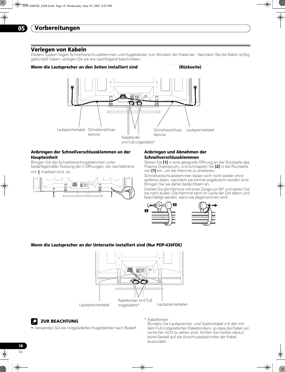 Verlegen von kabeln, Vorbereitungen 05 | Pioneer PDP-436FDE User Manual | Page 110 / 141