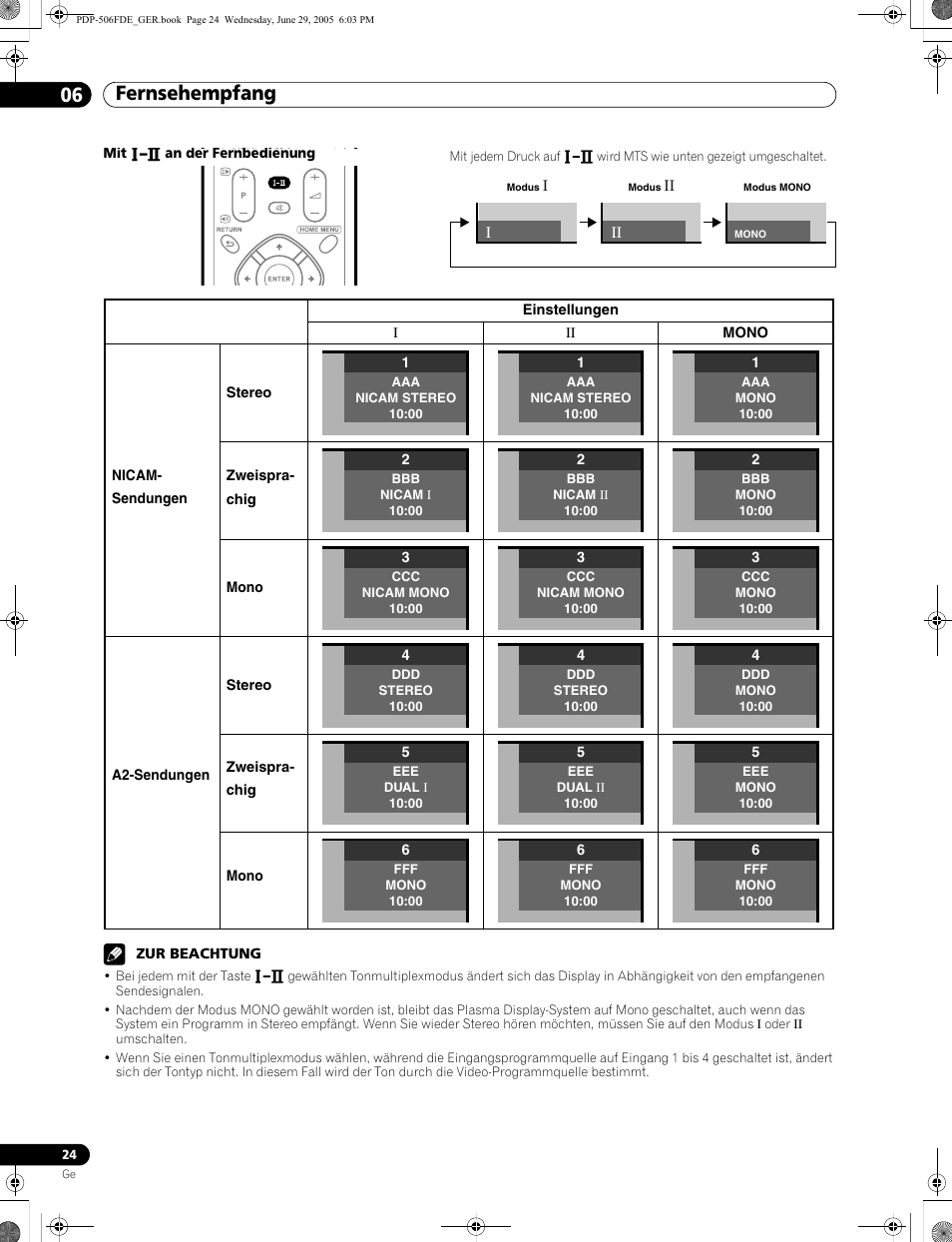 Fernsehempfang 06 | Pioneer PDP-436FDE User Manual | Page 116 / 141