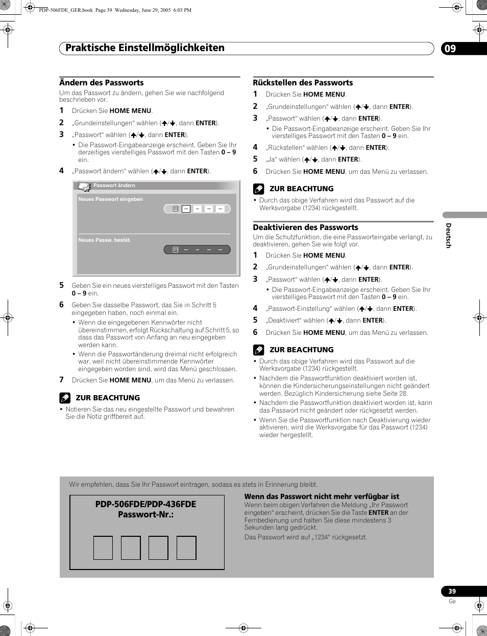 Praktische einstellmöglichkeiten 09 | Pioneer PDP-436FDE User Manual | Page 131 / 141