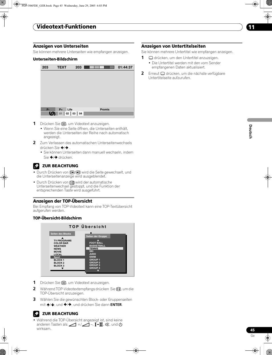 Videotext-funktionen 11 | Pioneer PDP-436FDE User Manual | Page 137 / 141