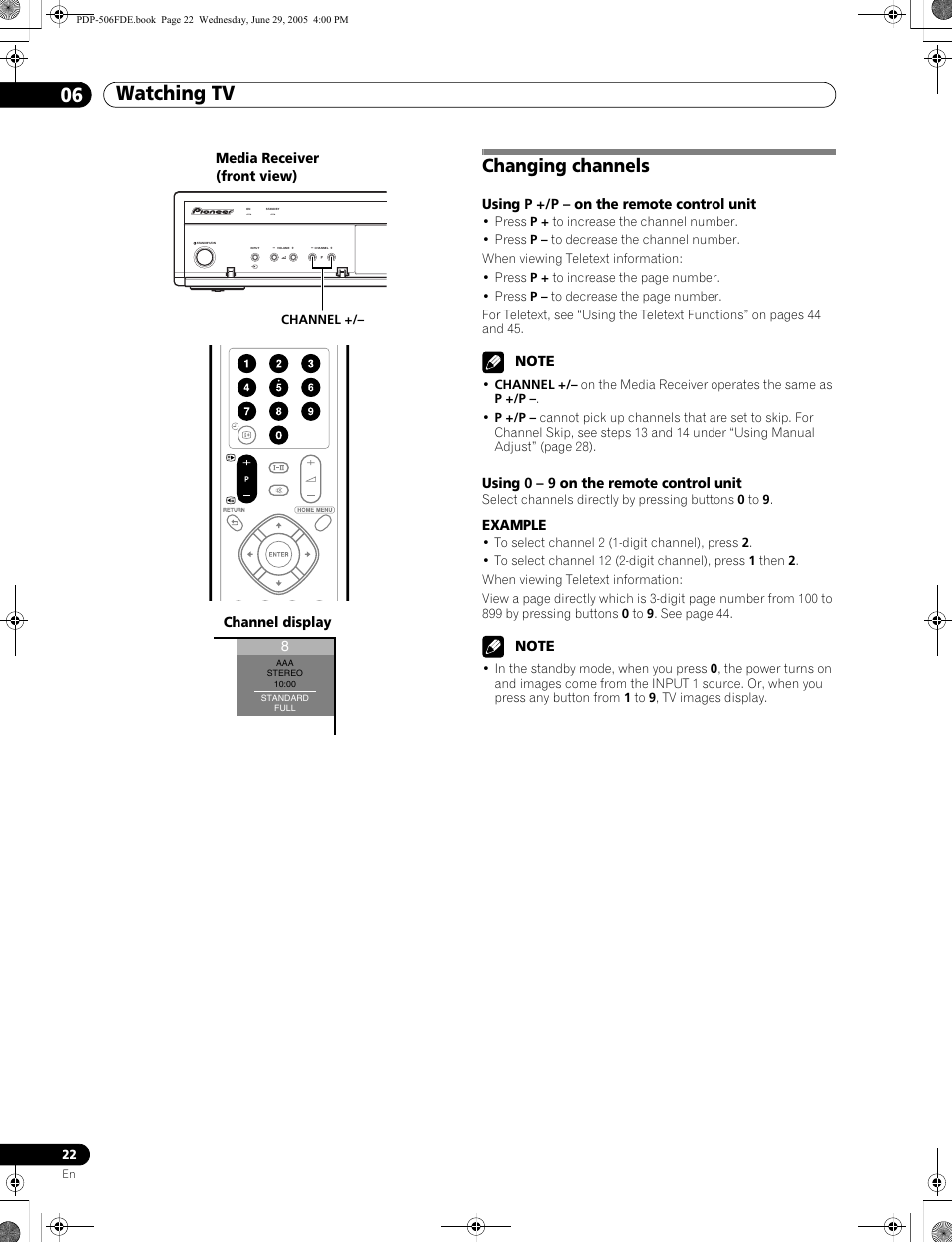 Changing channels, Watching tv 06 | Pioneer PDP-436FDE User Manual | Page 22 / 141