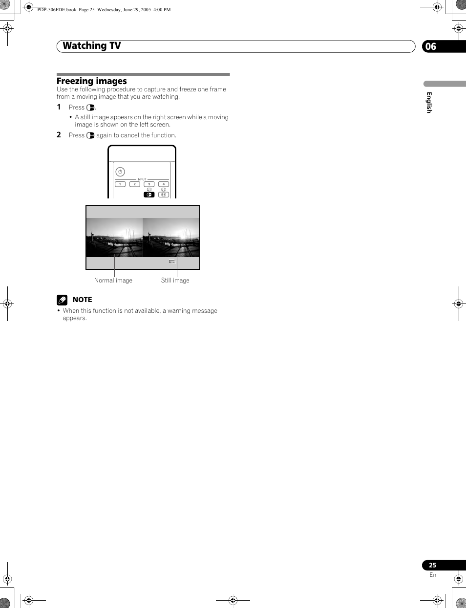 Freezing images, Watching tv 06 | Pioneer PDP-436FDE User Manual | Page 25 / 141