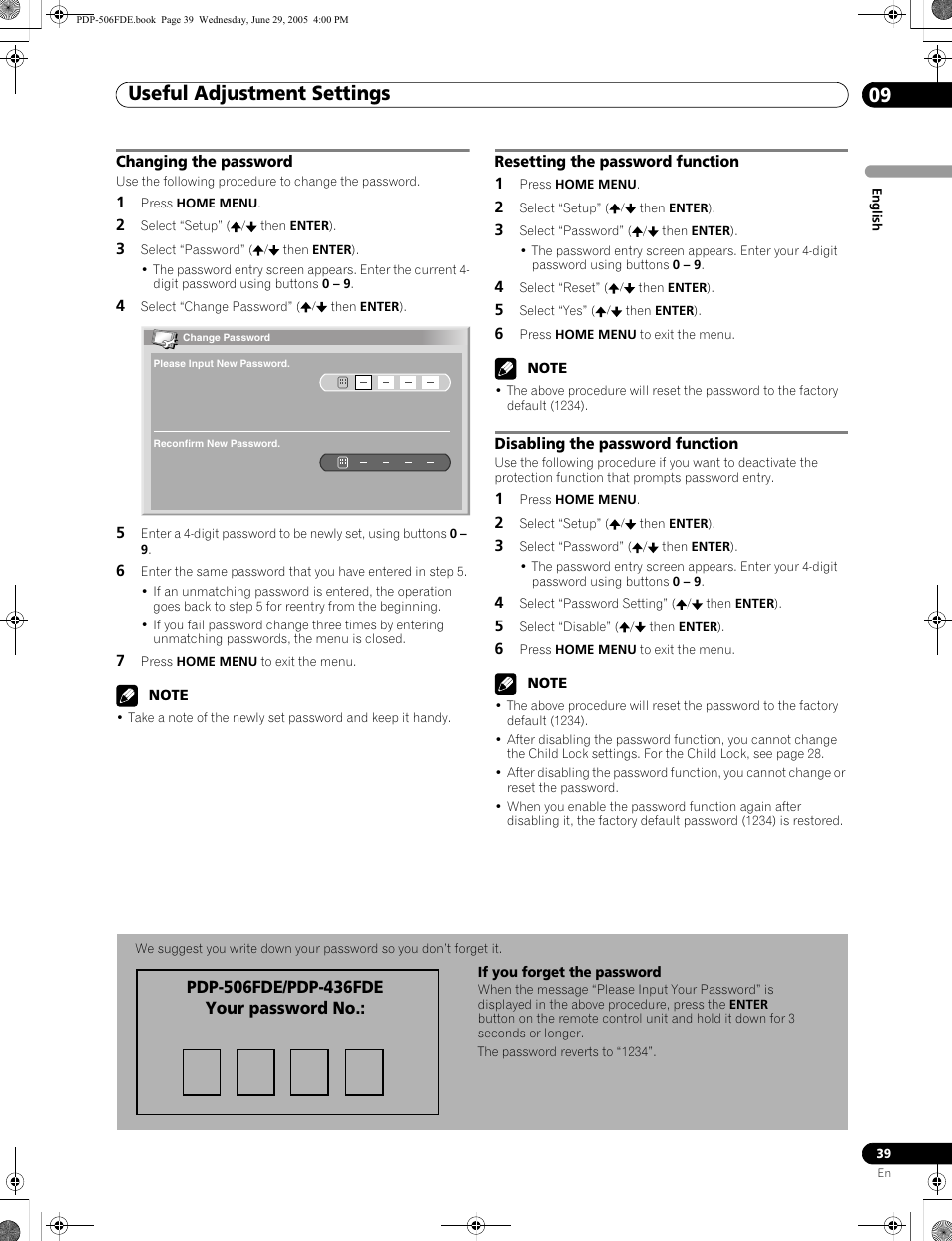 Useful adjustment settings 09 | Pioneer PDP-436FDE User Manual | Page 39 / 141