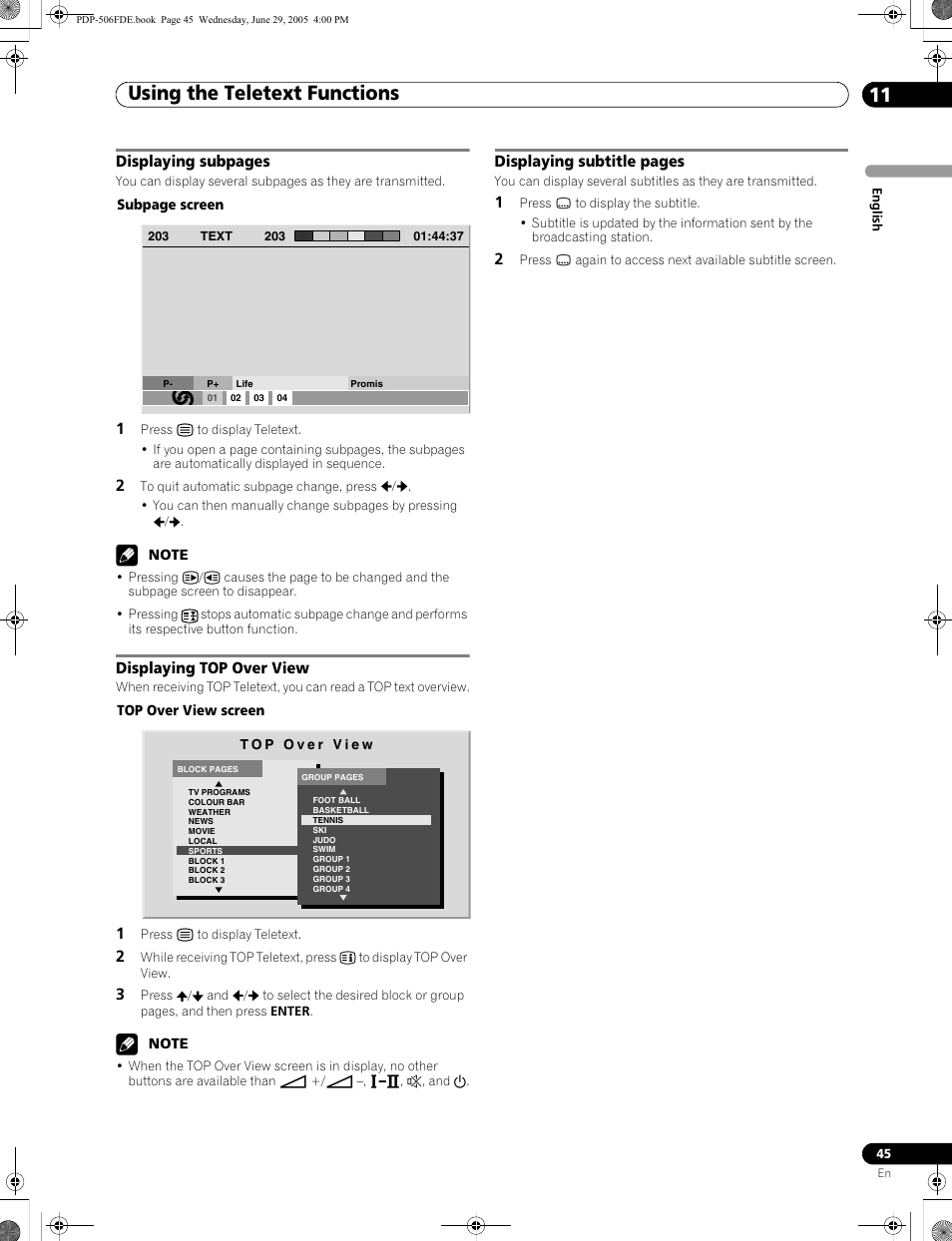 Using the teletext functions 11 | Pioneer PDP-436FDE User Manual | Page 45 / 141