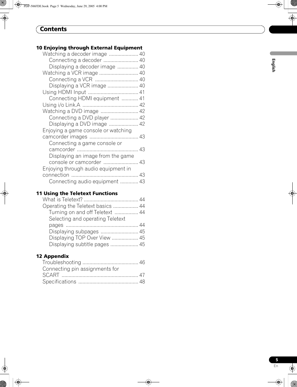 Pioneer PDP-436FDE User Manual | Page 5 / 141