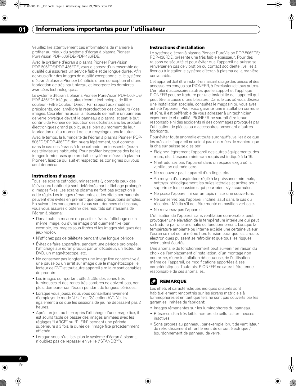 01 informations importantes pour, L’utilisateur | Pioneer PDP-436FDE User Manual | Page 52 / 141