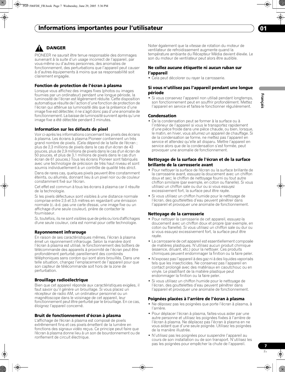 Informations importantes pour l’utilisateur 01 | Pioneer PDP-436FDE User Manual | Page 53 / 141