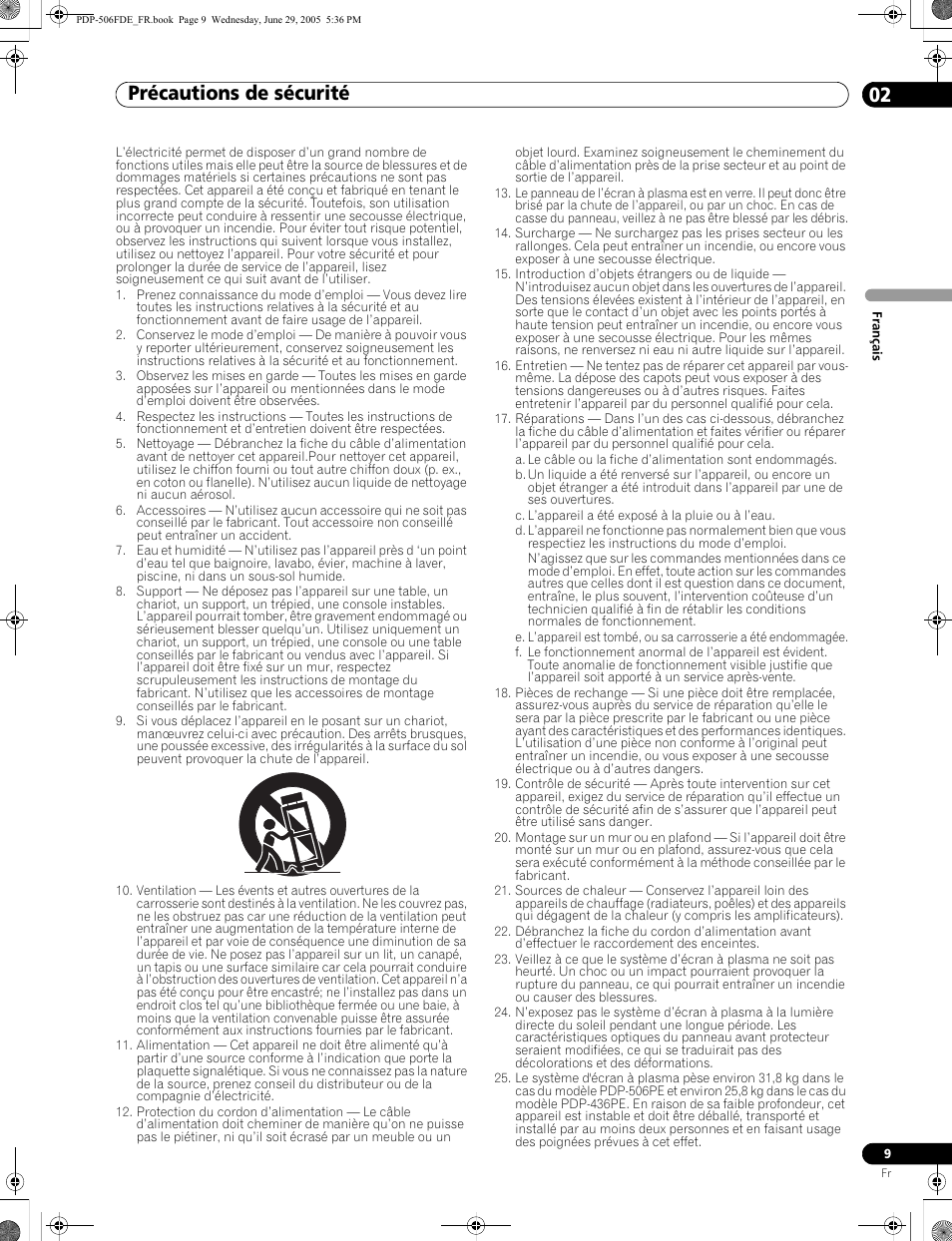 02 précautions de sécurité, Précautions de sécurité 02, Précautions de sécurité | Pioneer PDP-436FDE User Manual | Page 55 / 141