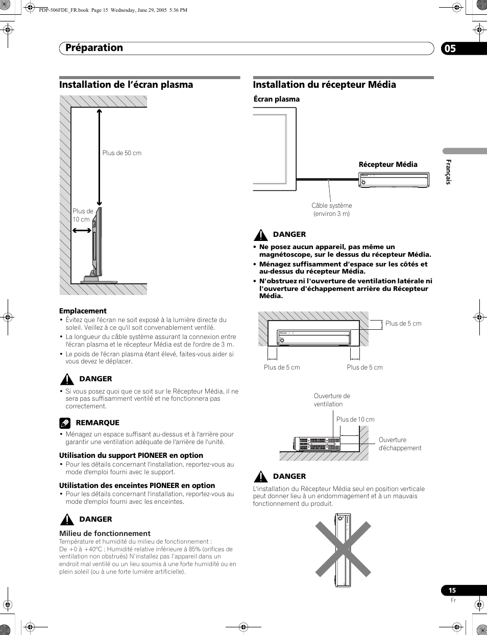 05 préparation, Préparation 05, Préparation | Installation de l’écran plasma, Installation du récepteur média | Pioneer PDP-436FDE User Manual | Page 61 / 141
