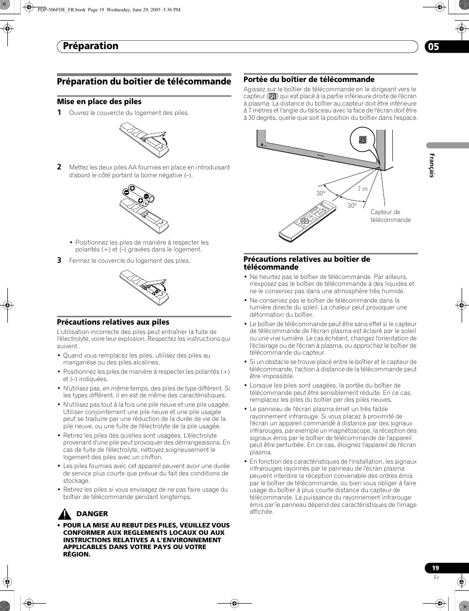 Préparation du boîtier de télécommande, Préparation 05 | Pioneer PDP-436FDE User Manual | Page 65 / 141