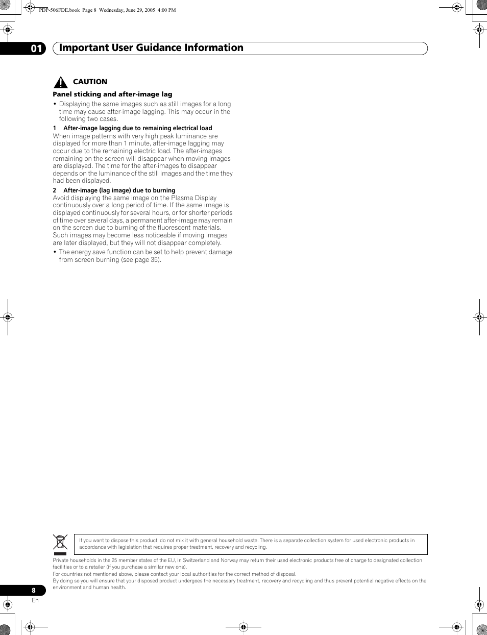 Important user guidance information 01 | Pioneer PDP-436FDE User Manual | Page 8 / 141