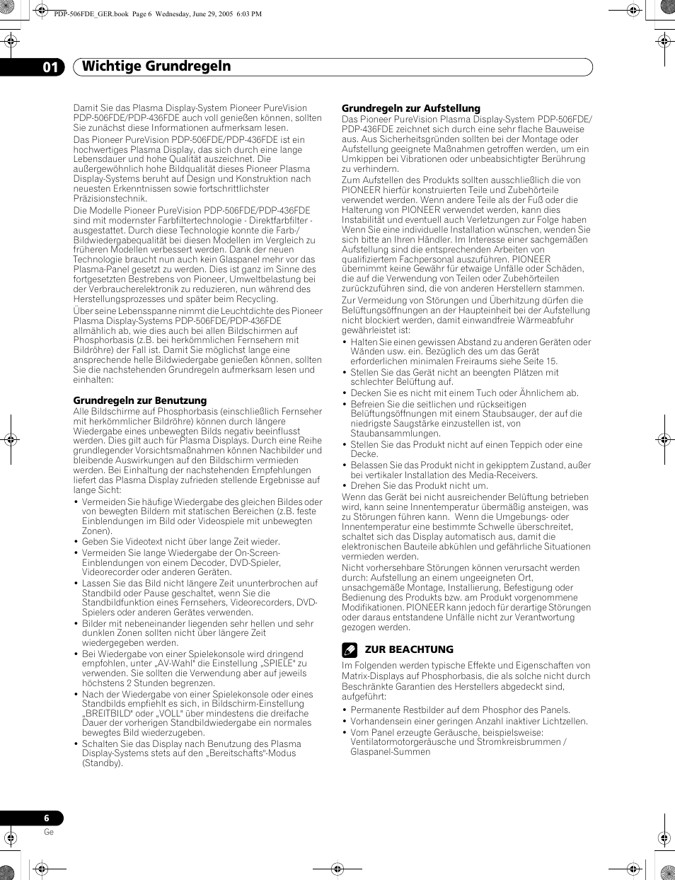01 wichtige grundregeln, Wichtige grundregeln 01 wichtige grundregeln | Pioneer PDP-436FDE User Manual | Page 98 / 141