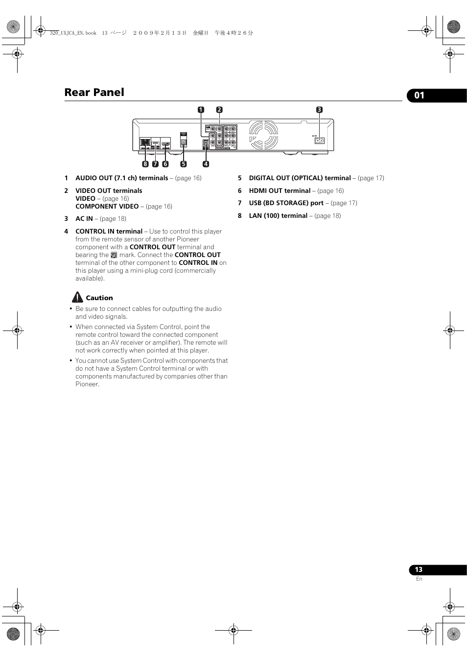 Rear panel, R panel | Pioneer BDP-320 User Manual | Page 13 / 66