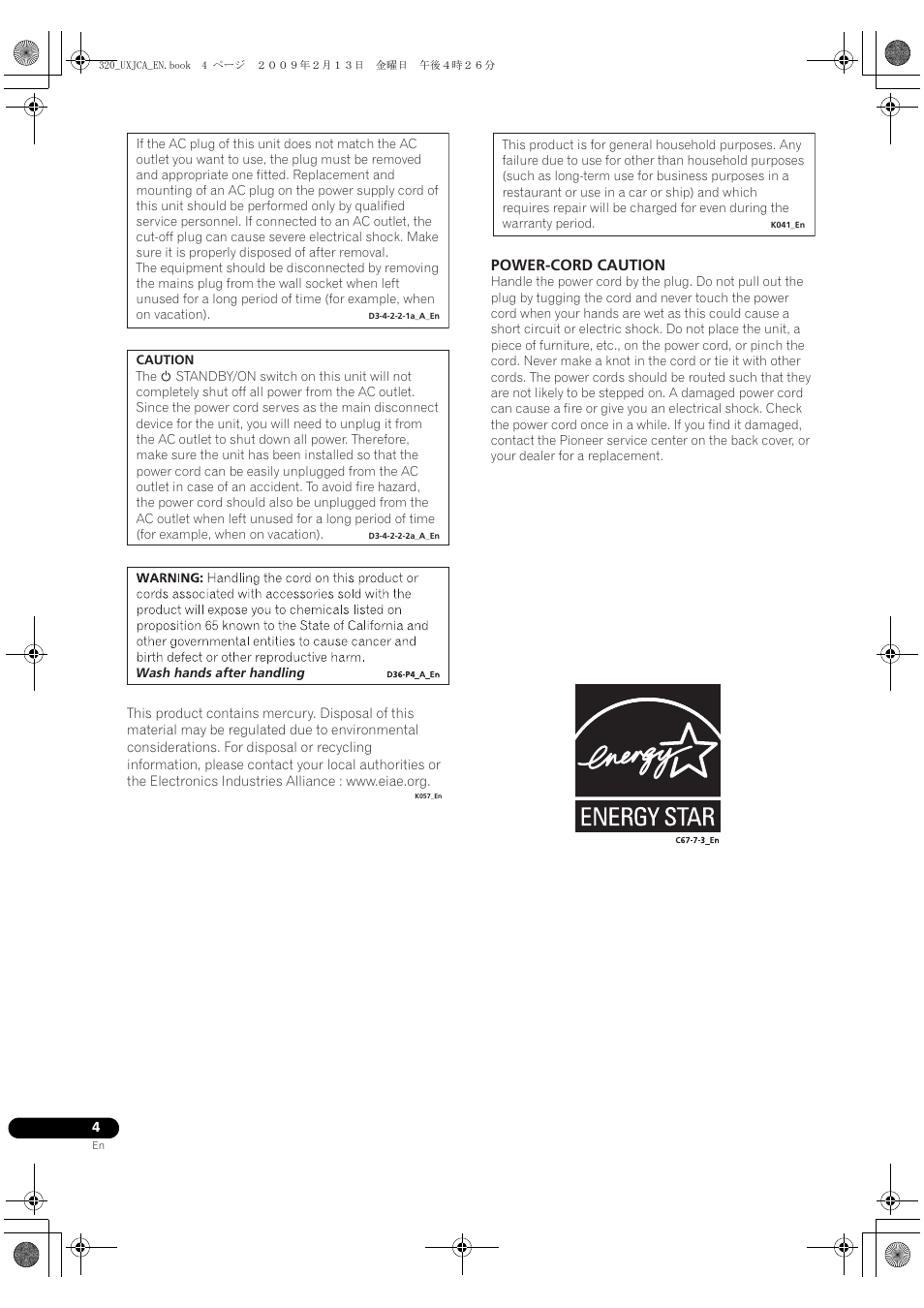 Power-cord caution | Pioneer BDP-320 User Manual | Page 4 / 66