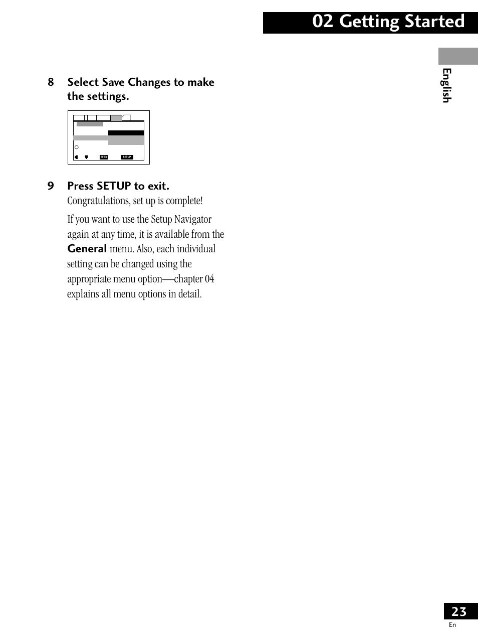 02 getting started, English 8 select save changes to make the settings | Pioneer PDV-LC20 User Manual | Page 23 / 76