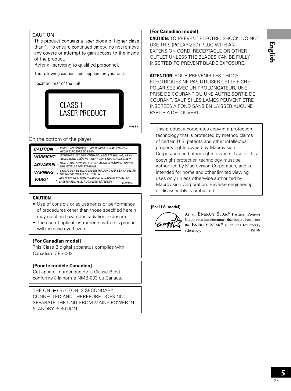 English | Pioneer PDV-LC20 User Manual | Page 5 / 76