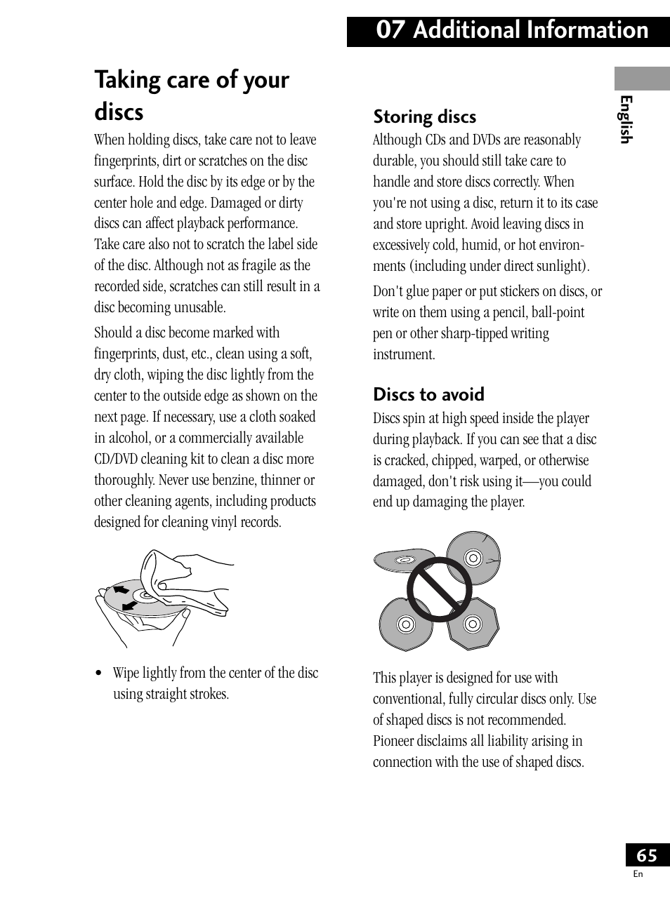 Taking care of your discs, 07 additional information | Pioneer PDV-LC20 User Manual | Page 65 / 76