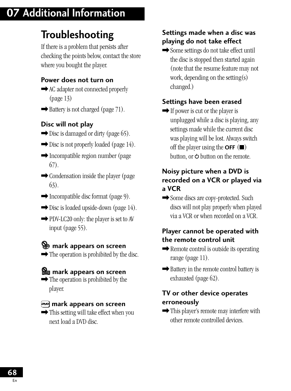 Troubleshooting, 07 additional information | Pioneer PDV-LC20 User Manual | Page 68 / 76