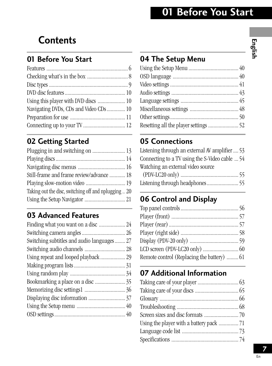 Pioneer PDV-LC20 User Manual | Page 7 / 76