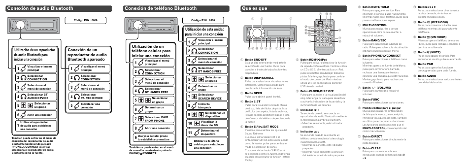 Conexión de audio bluetooth, Conexión de teléfono bluetooth, Qué es que | Pioneer DEH-P7000BT User Manual | Page 6 / 6