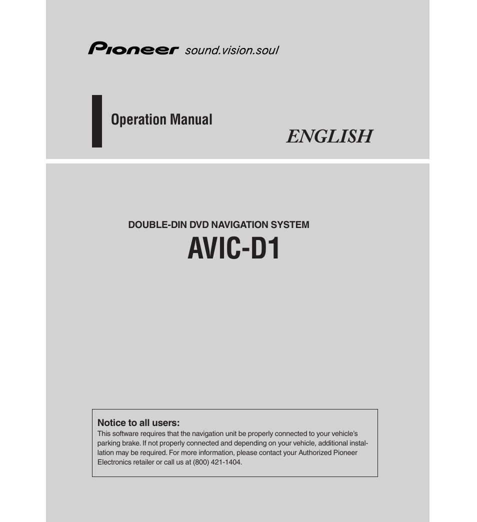 Pioneer AVIC-D1 User Manual | 133 pages