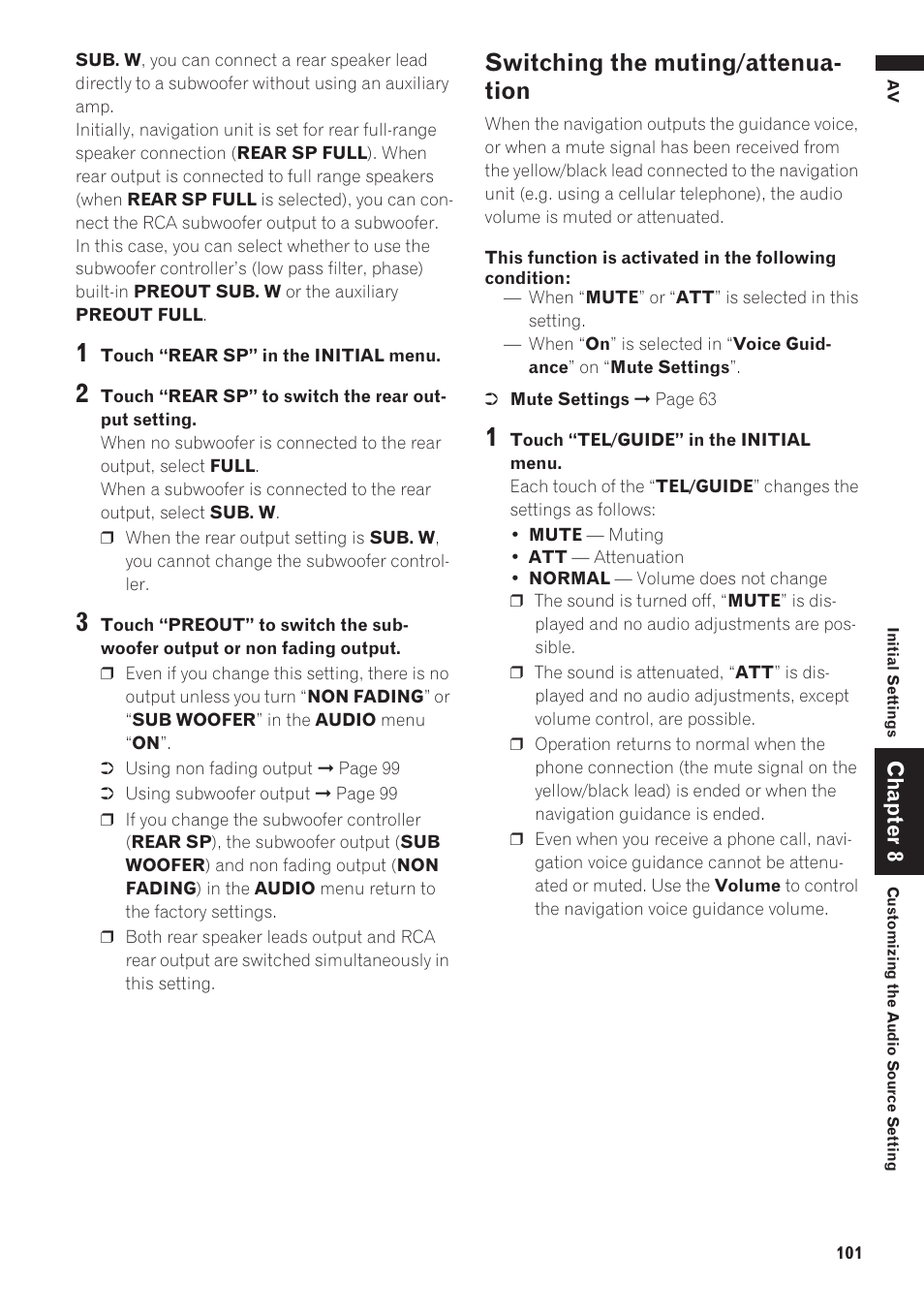 Switching the muting/attenuation, Switching the muting/attenua- tion | Pioneer AVIC-D1 User Manual | Page 103 / 133