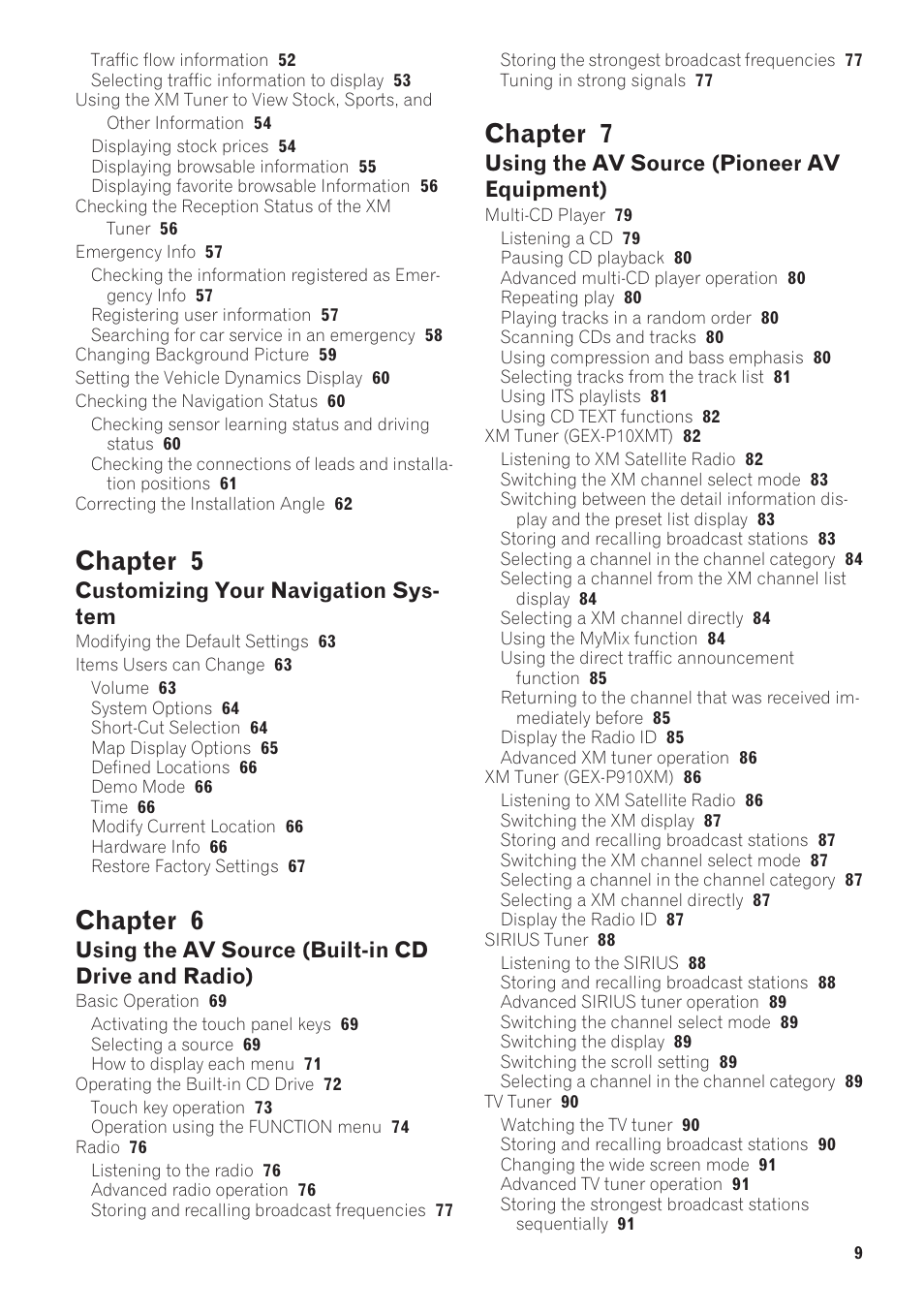 Chapter 5, Chapter 6, Chapter 7 | Pioneer AVIC-D1 User Manual | Page 11 / 133