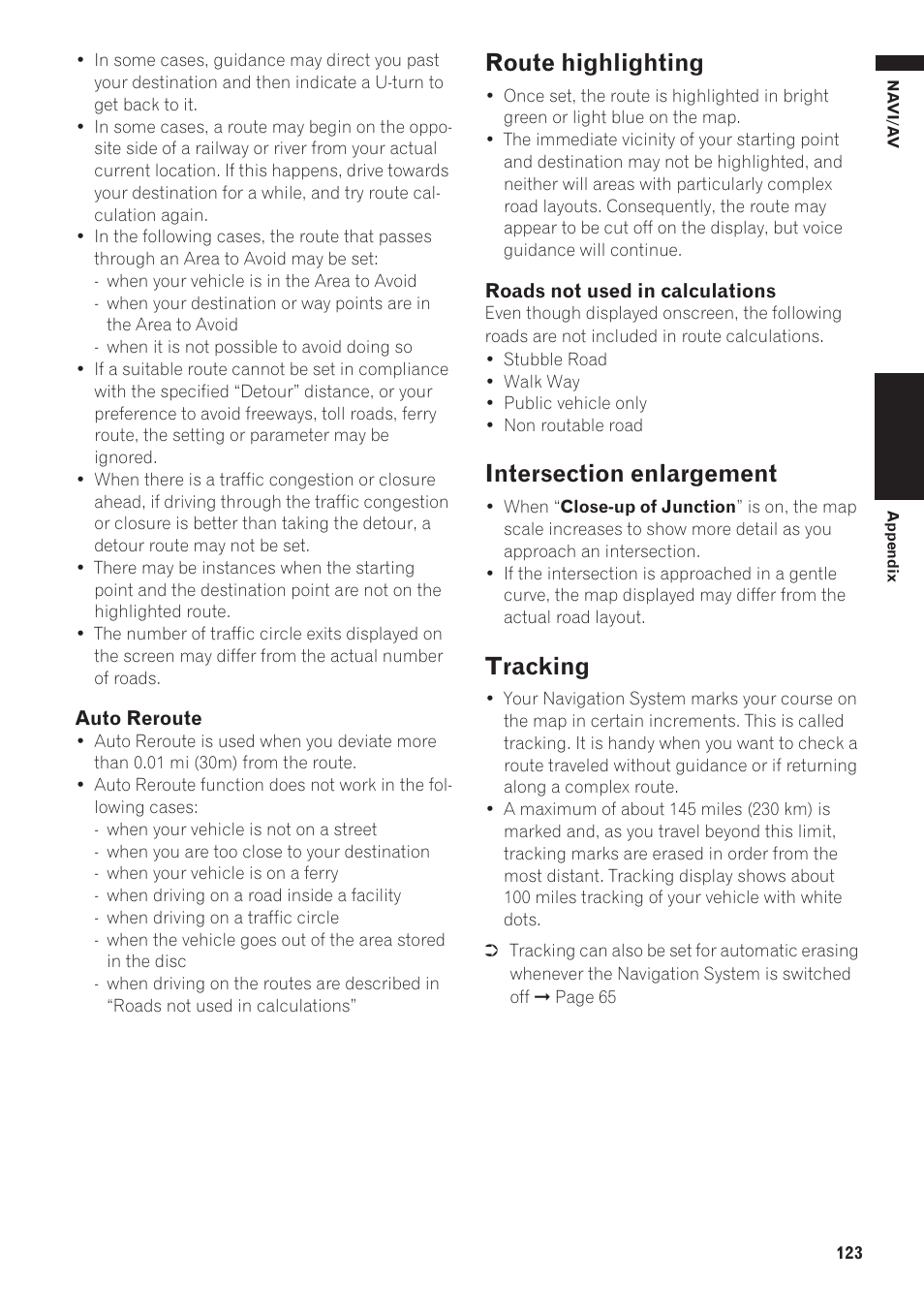 Route highlighting, Intersection enlargement, Tracking | Pioneer AVIC-D1 User Manual | Page 125 / 133