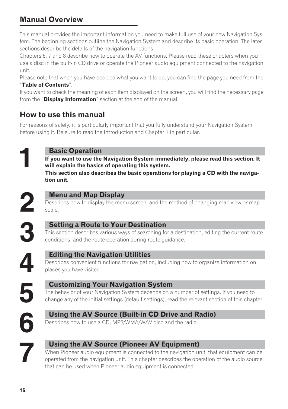 Manual overview, How to use this manual | Pioneer AVIC-D1 User Manual | Page 18 / 133