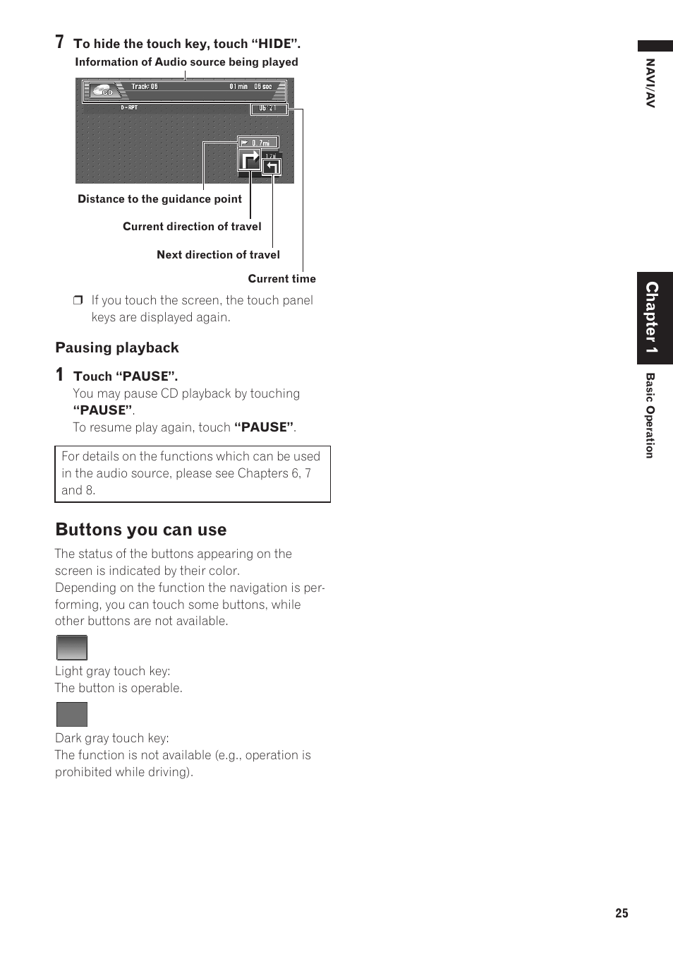 Buttons you can use, Chapter 1 | Pioneer AVIC-D1 User Manual | Page 27 / 133