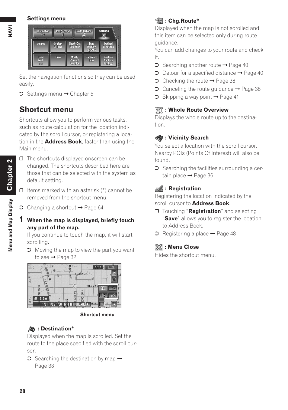 Shortcut menu, Chapter 2 | Pioneer AVIC-D1 User Manual | Page 30 / 133